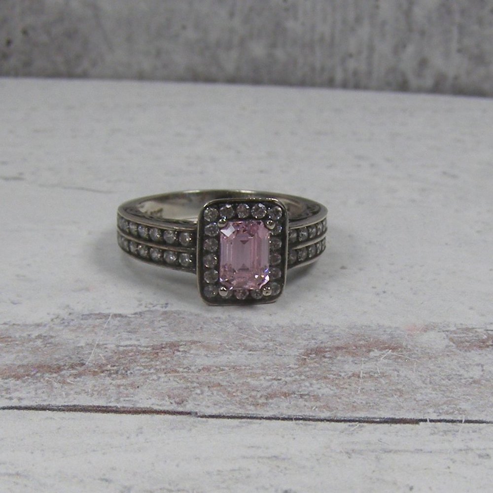 Sterling Silver Diamonique Pink White Sapphire Band Ring 7.75